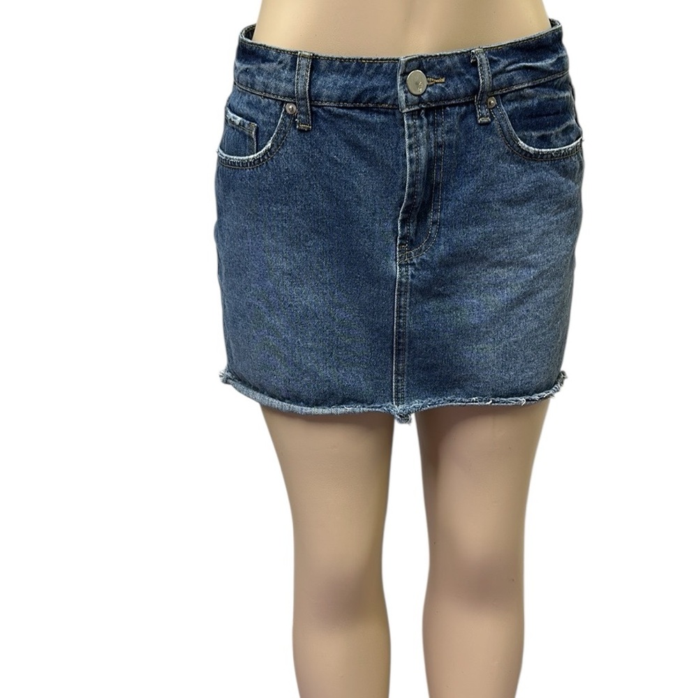 Ashley Mason Cotton Denim Raw Hem Blue Jean Mini Skirt Womens Size Large